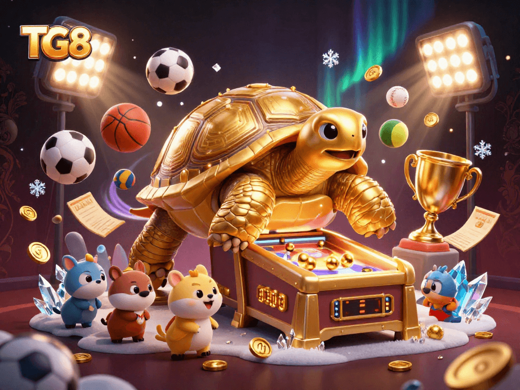 TG88 players engage in vibrant sports betting action with a golden tortoise pinball machine.