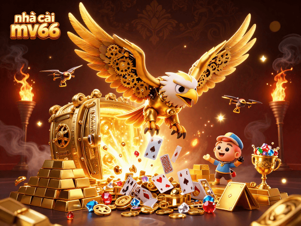 Experience exhilarating wins at nhà cái mv66 with an engaging 3D casino scene featuring a golden eagle.