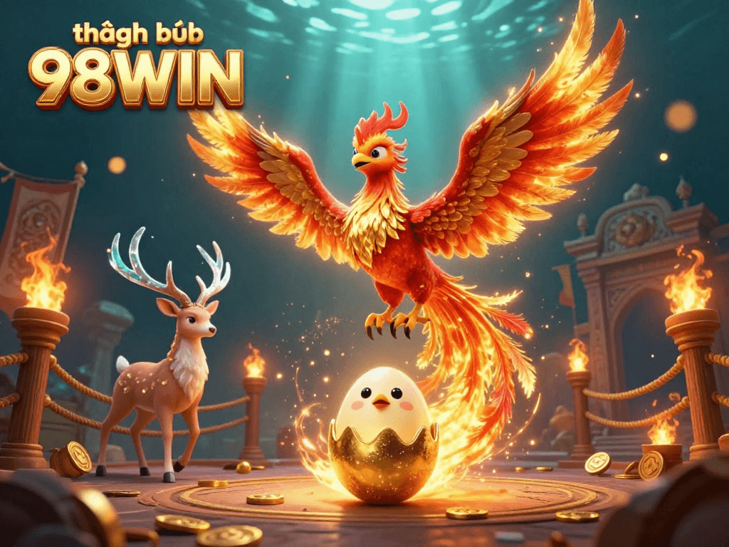 Engage with the thrilling world of thương hiệu 98WIN through dynamic casino elements and vibrant characters.