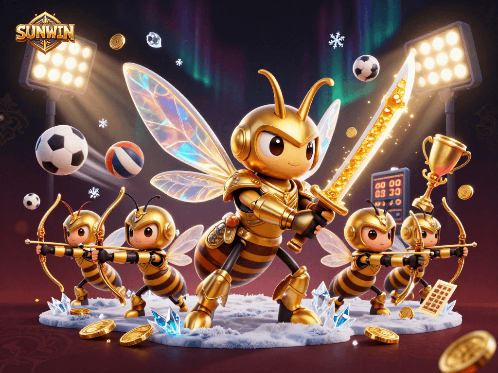 SUNWIN showcases a dynamic 3D cartoon scene featuring samurai hornet and archers, embodying a vibrant gambling atmosphere.