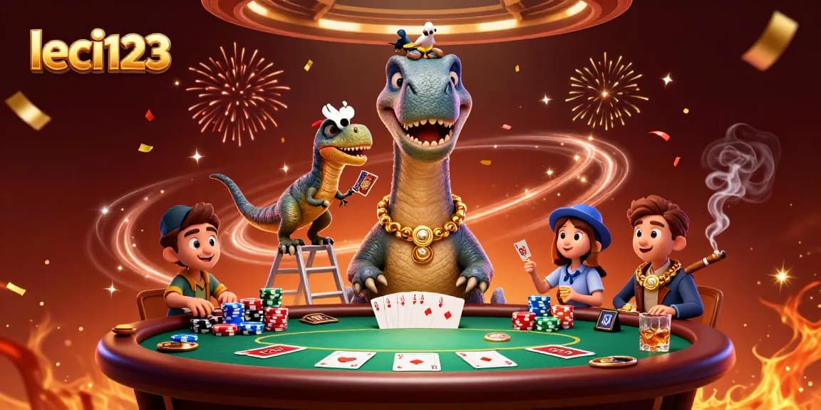 Engage in thrilling poker action with leci123 as a 3D dinosaur takes the spotlight.