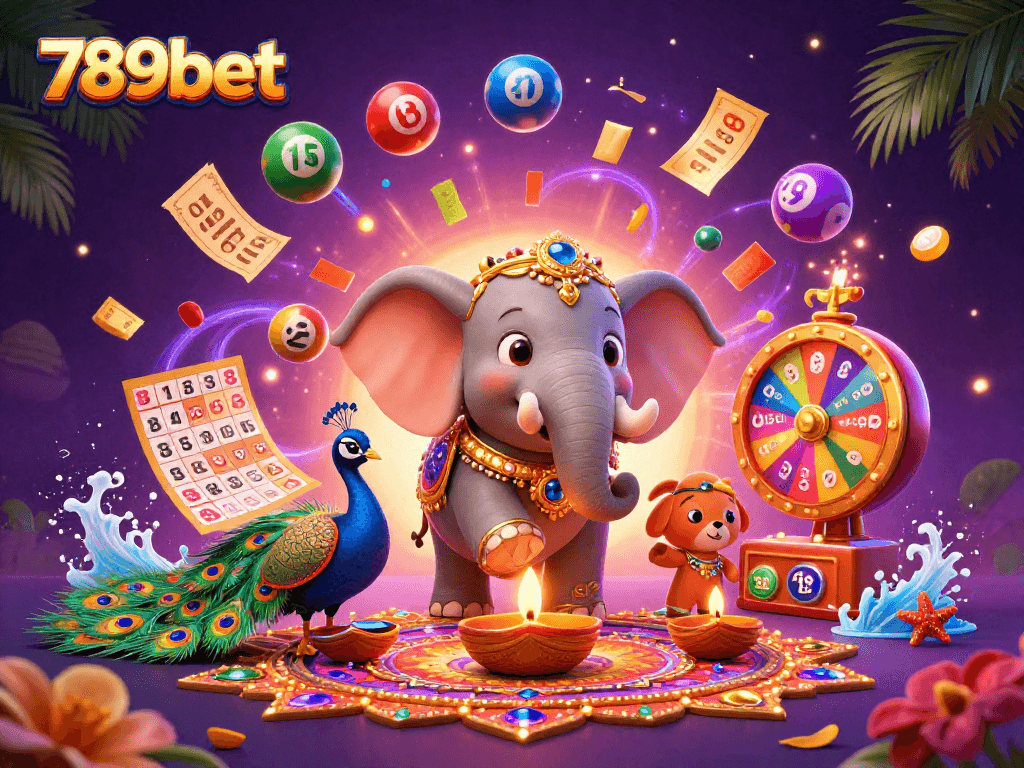 Experience the excitement at 789bet with colorful lottery games and vibrant casino action illustrations.