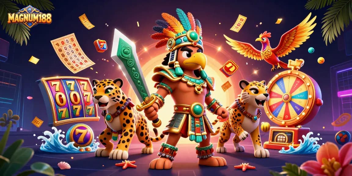 Engage with thrilling gameplay at MAGNUM188, featuring dynamic slot reels and legendary characters.