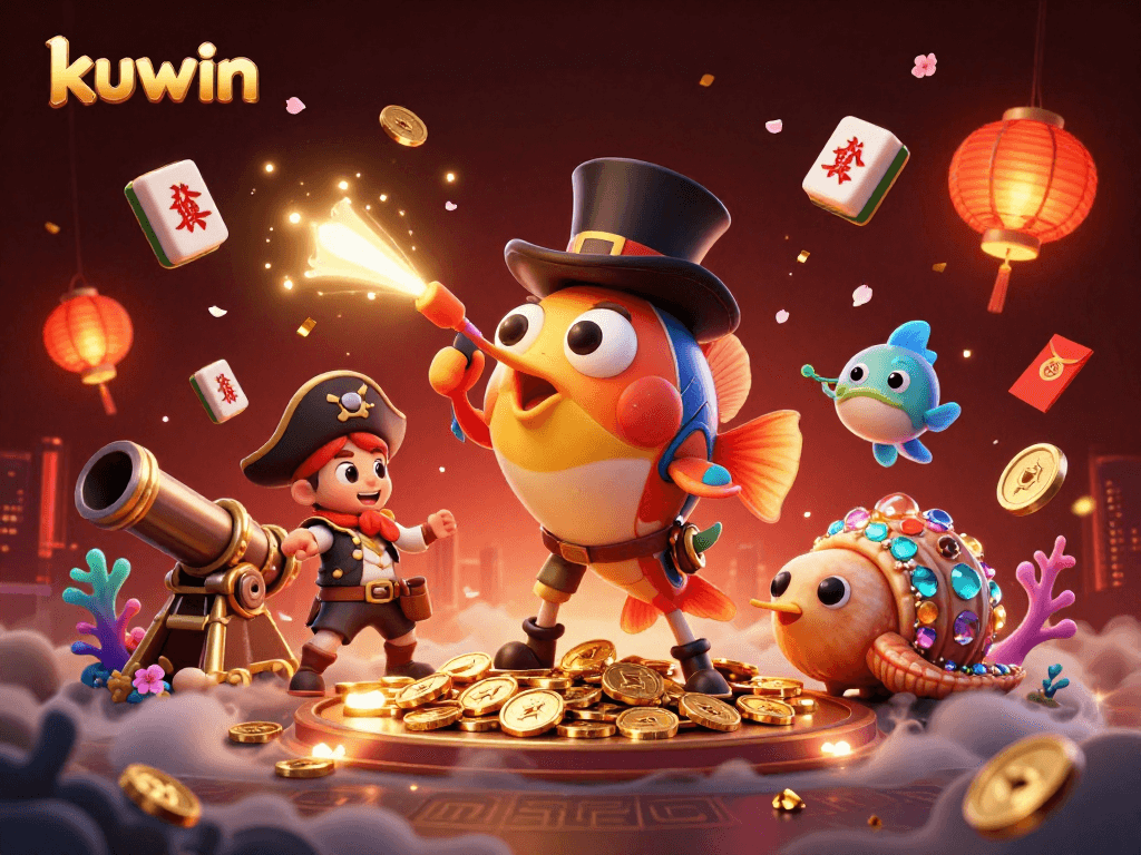 Kuwin's treasure-filled scene with deep-sea anglerfish, pirate shrimp, and gemstone snail amid dynamic gambling elements.