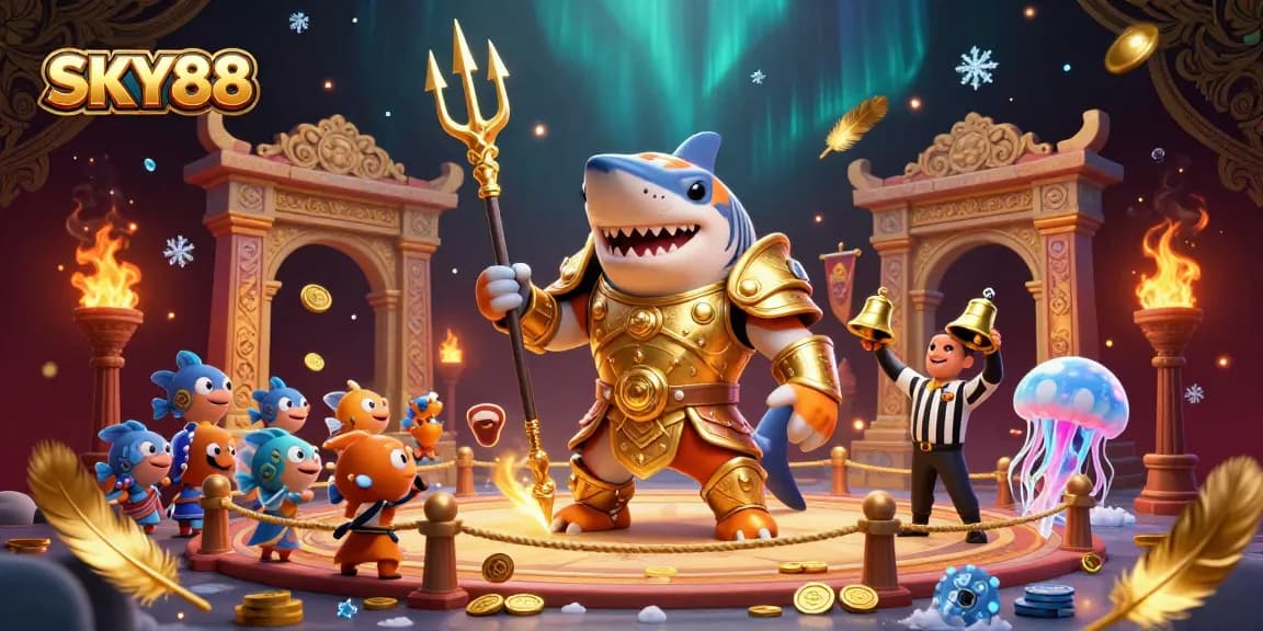 Engage in the thrilling atmosphere of SKY88 with a dramatic underwater colosseum featuring exciting casino elements.