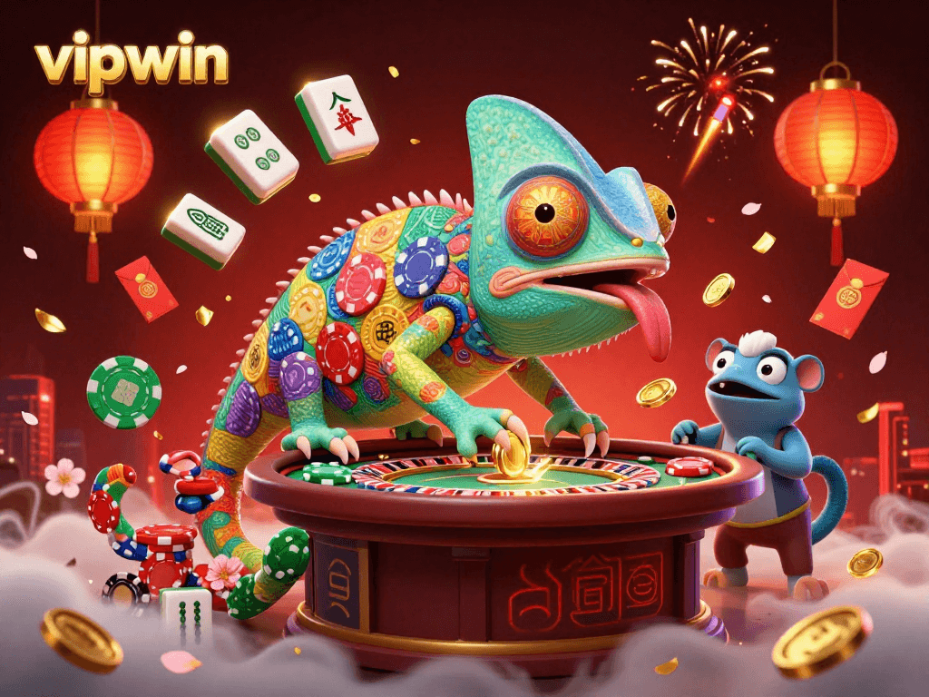 Win big at vipwin with our vibrant 3D illustration showcasing dynamic casino excitement.