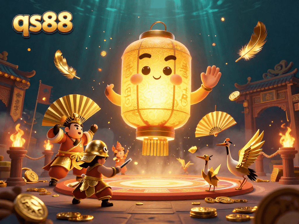 Spin to win jackpots at qs88 with a dynamic illustration of a magical casino scene.