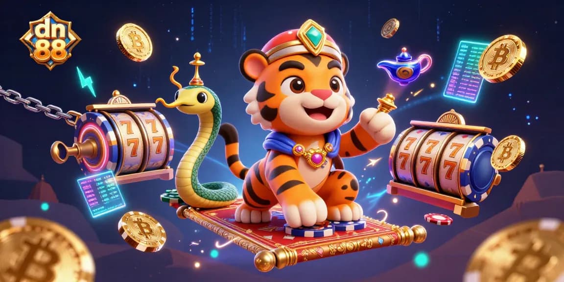 Play slots with dn 88 in a vibrant casino scene featuring unique digital elements and rich details.