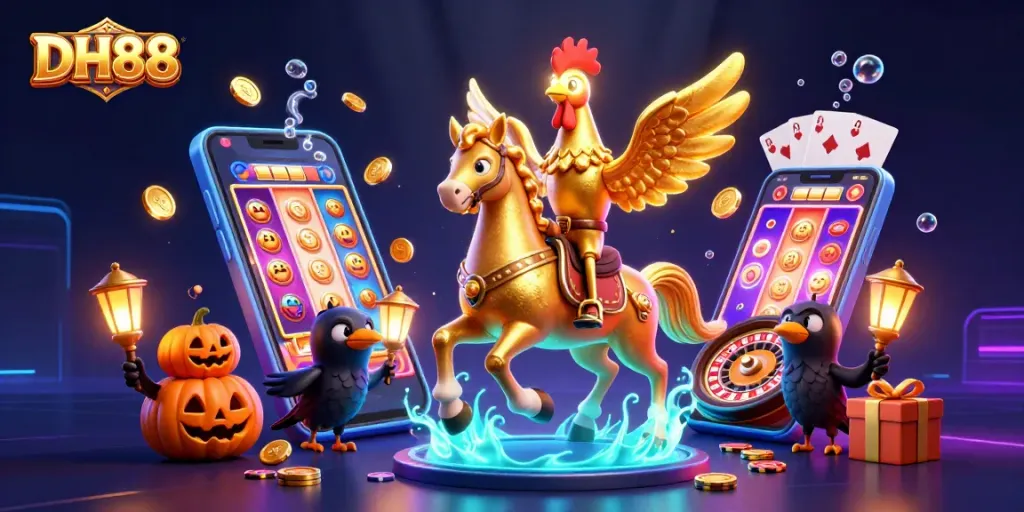 Engage in winning strategies with DH88 through this vibrant casino-themed 3D illustration.