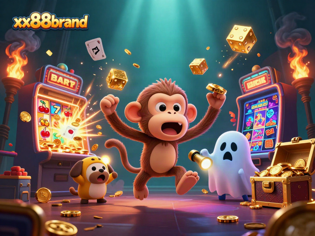 Experience exciting gaming with xx88brand's vibrant casino scene featuring a poltergeist monkey.