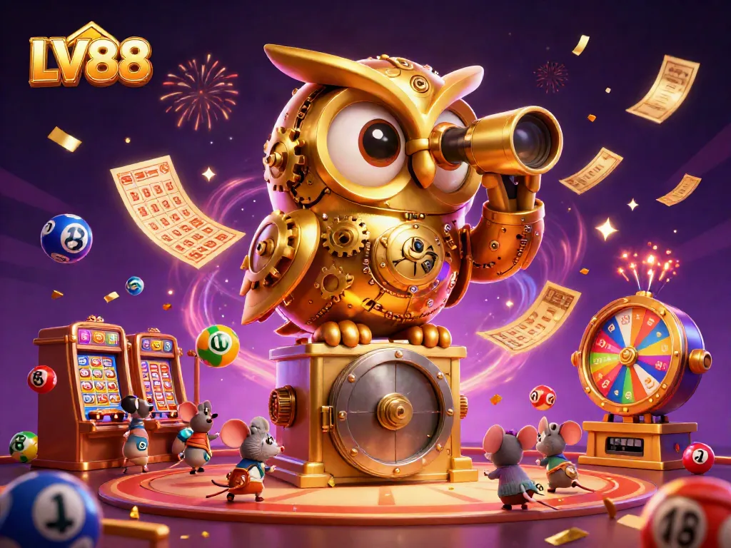 Experience winning at LV88 with dynamic games amidst festive casino elements and colorful prizes.