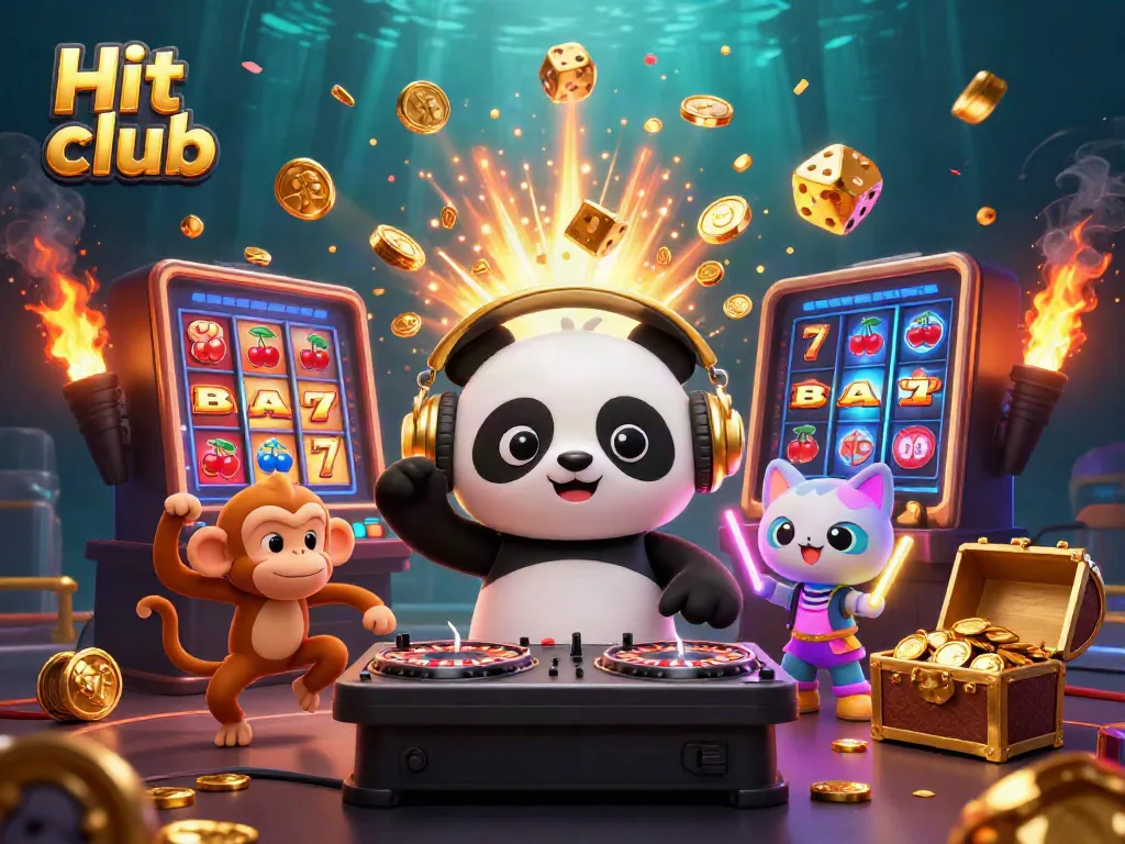 Experience the thrills of Hit club with dynamic casino action in an exciting illustrated scene.