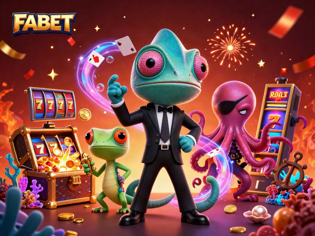 FABET promises winning strategies with a vibrant scene brimming with colorful casino elements.
