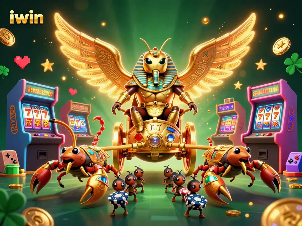Experience iwin's vibrant slot machine excitement with golden scarabs and scorpions!