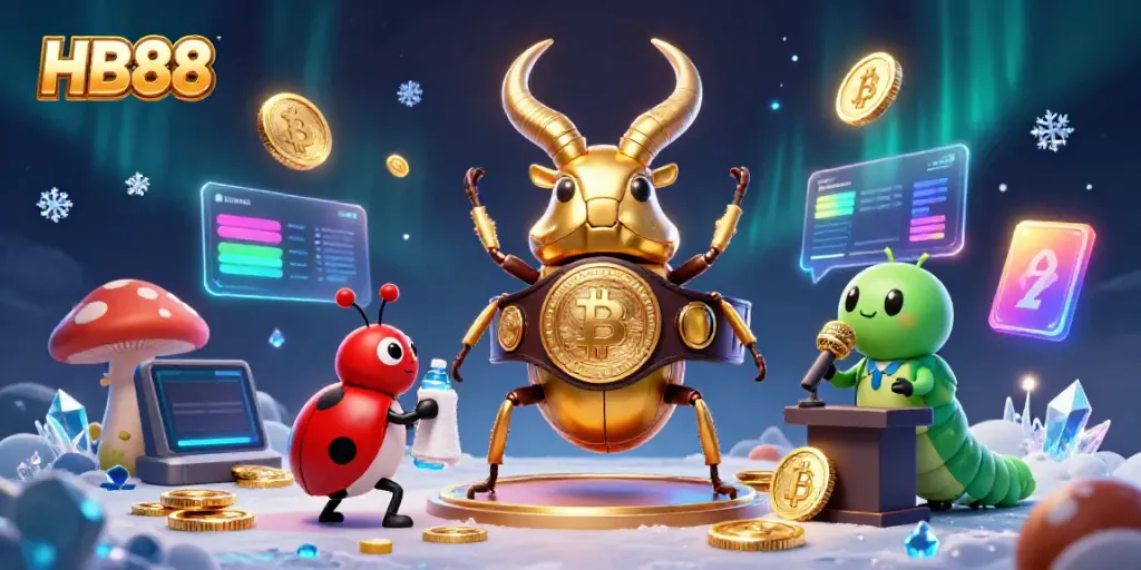 Bet on HB88 with a dynamic 3D illustration featuring cartoon characters and crypto elements.