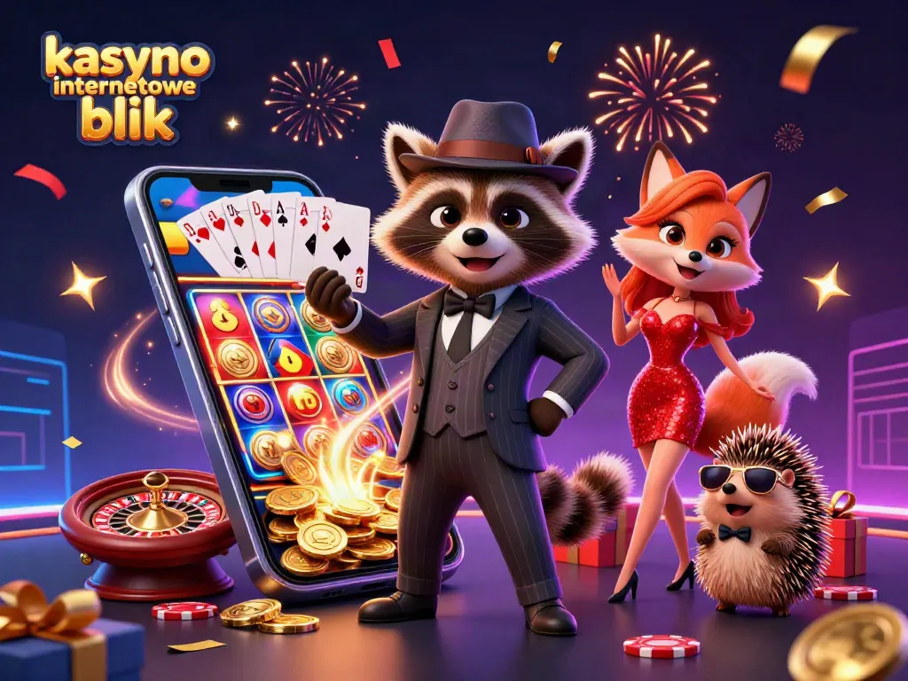 Engage with kasyno internetowe blik as a suave raccoon and friends celebrate wins in an exciting casino scene.