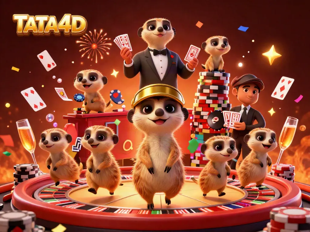 TATA4D's live casino features meerkats in a dynamic operation with vibrant game elements and rich details.