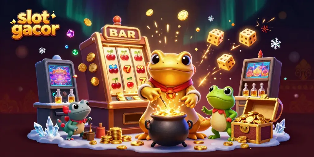 Gambarkan slot gacor dengan alkemis salamander emas dan simbol keberuntungan bersinar.