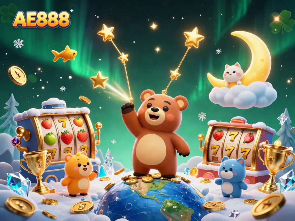 Win big with AE888's vibrant casino games in a captivating 3D illustration.