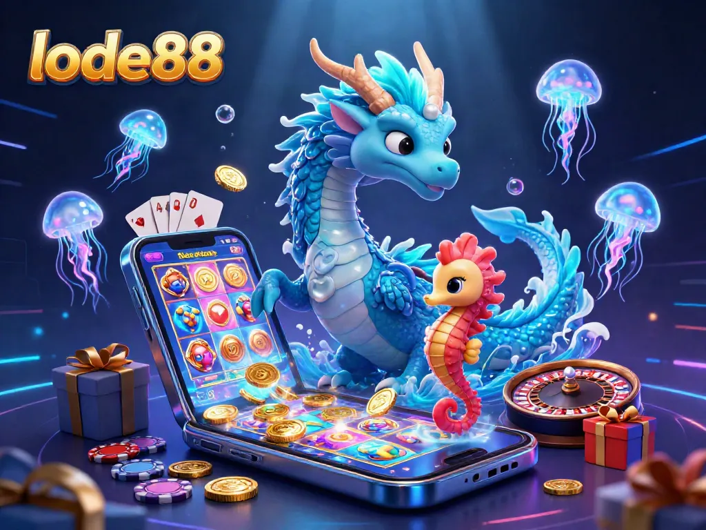 Experience the thrilling games at lode88 with its dynamic underwater casino scene featuring exciting characters.