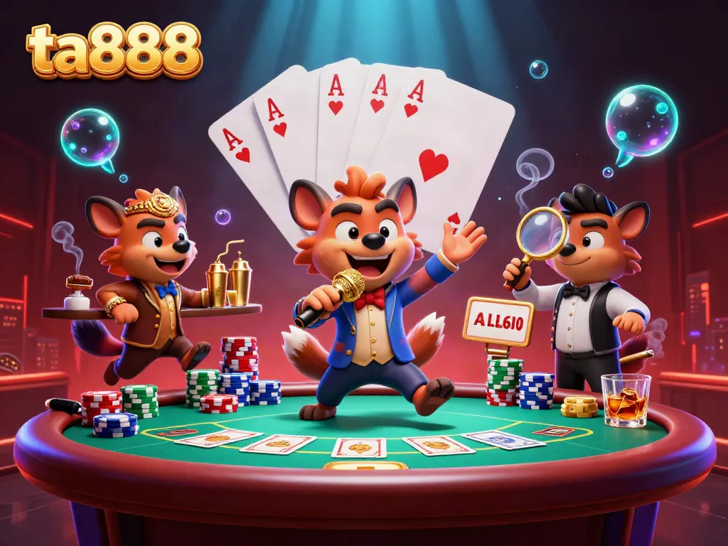 Experience ta888's lively casino atmosphere with cartoon hyenas in a vibrant comedy scene.
