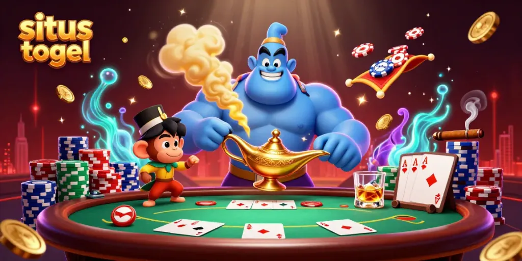 Bet on situs togel with vibrant casino elements illustrated in an engaging 3D scene