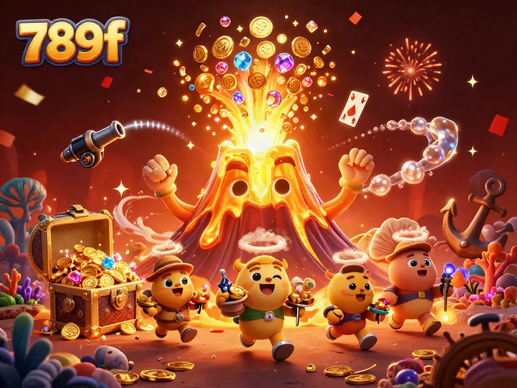 Experience the thrill of 789f with a 3D illustration showcasing vibrant casino themes filled with treasures and excitement.