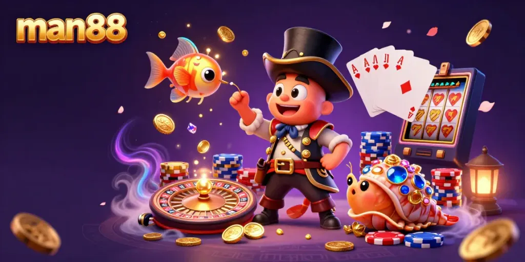 Engage in thrilling casino action with man88 as a glowing anglerfish and pirate shrimp attract sparkling treasures.