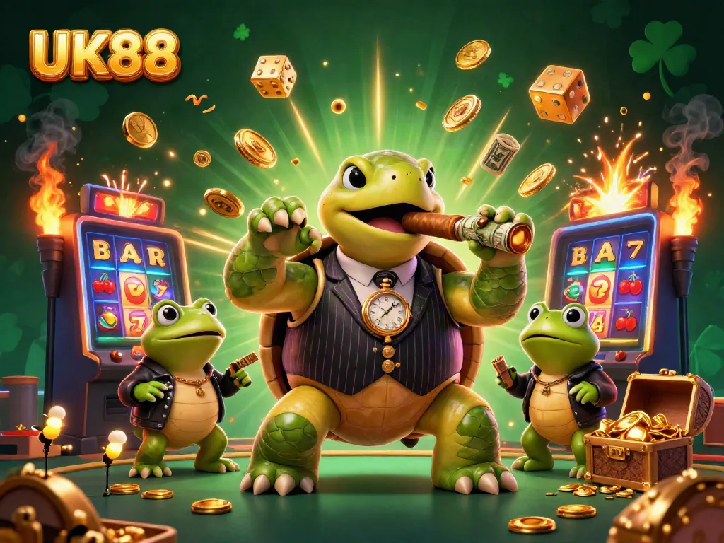 Experience thrilling gameplay with UK88 featuring a dynamic 3D scene filled with gambling action.