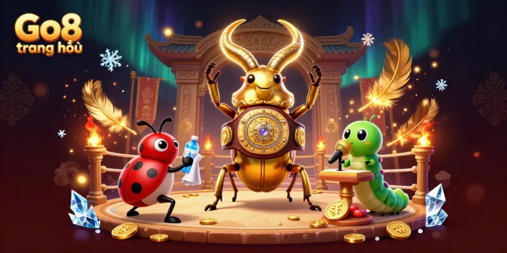 Experience thrilling action at Go8 trang chủ with a powerful beetle boxing champion, showcasing vibrant casino elements.