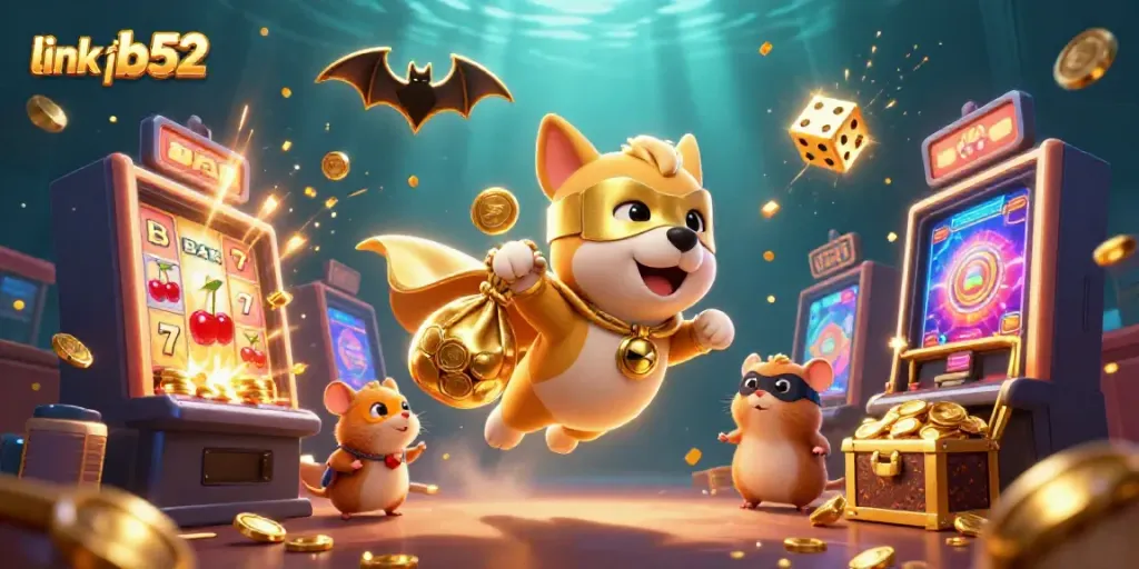 Join the excitement with link vào b52 as a superhero dog and hamster soar through a vibrant casino world.