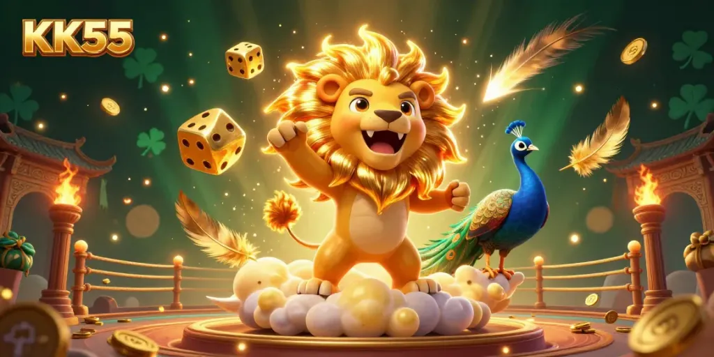 Experience the excitement of KK55 casino with vibrant characters and dynamic gambling elements.