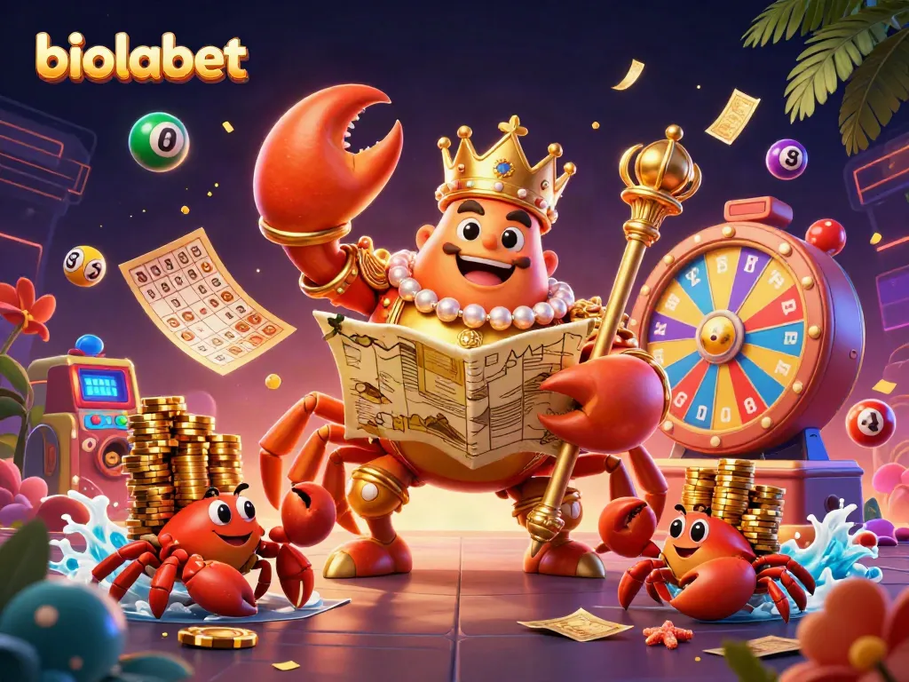 Engage with biolabet's vibrant gaming experience with a golden crab emperor proudly displaying treasures.