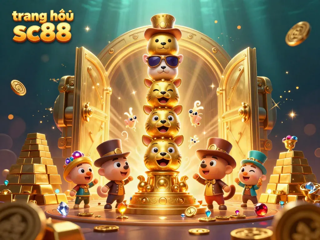 Experience the excitement at trang chủ sc88 with vibrant 3D casino-themed totem and treasure.