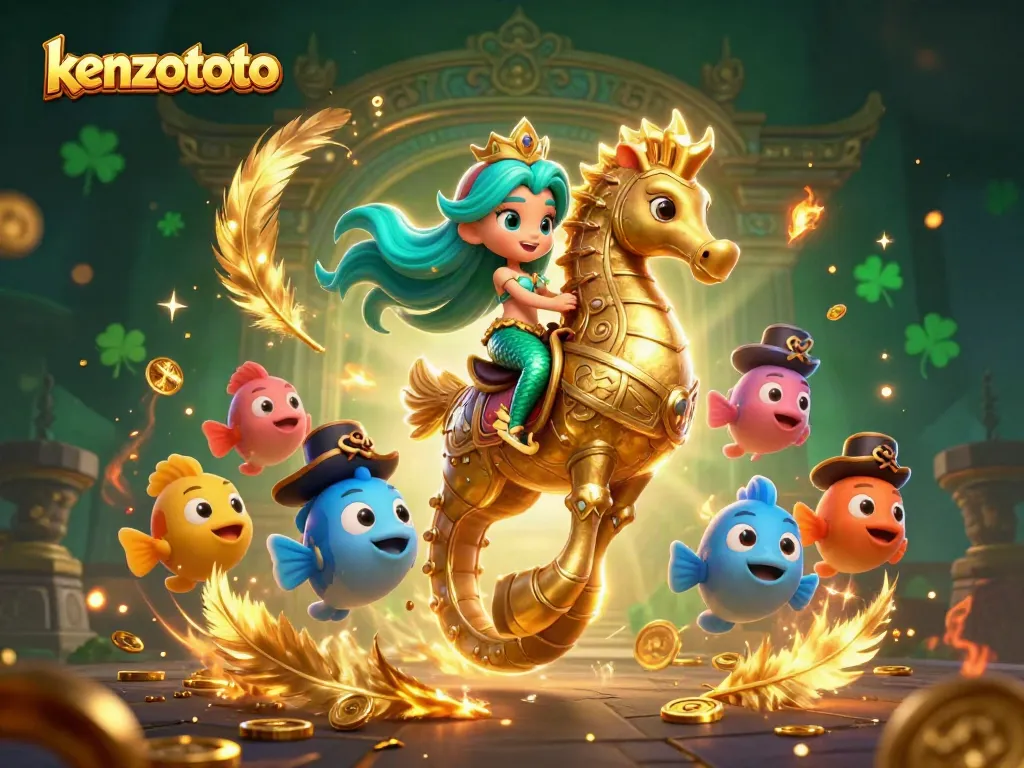 Kenzototo offers an exciting experience with a mermaid princess in a dynamic gaming scene filled with colorful elements.