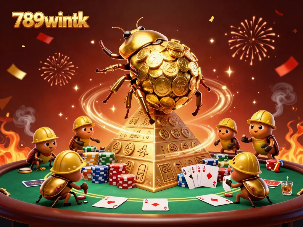 Experience the thrill of rolling golden coins at 789wintk's casino pyramid with dynamic 3D beetles.