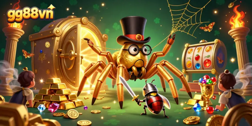 Engage with exciting slots and jackpot action on gg88vn, visualized in a rich, dynamic scene.
