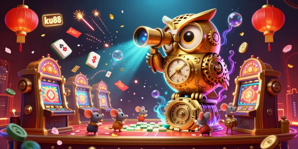 Engage with thrilling gaming adventures at KU88, featuring vibrant casino elements and unique characters.