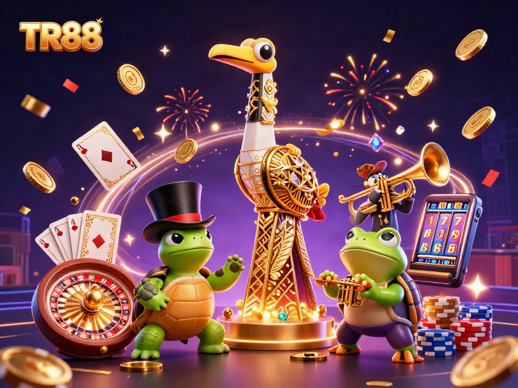 Experience TR88's vibrant casino scene with entertaining characters and dynamic gaming elements.