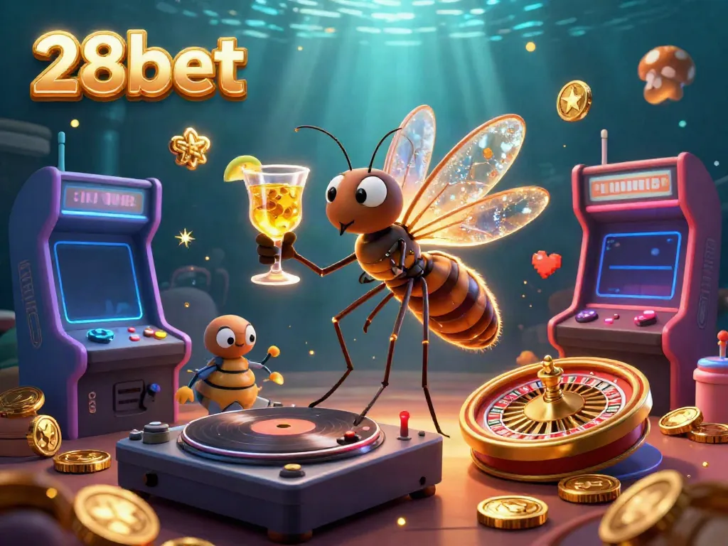 Experience thrilling gaming action with 28bet's vibrant casino scene featuring unique characters and exciting elements.