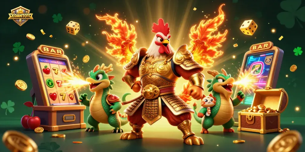 Engage with SEDANTOTO's dynamic casino scene featuring winning symbols and vibrant characters.