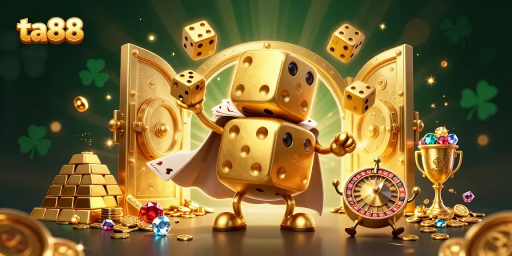 Engage in thrilling gameplay at TA88 with golden dice characters and sparkling treasures.