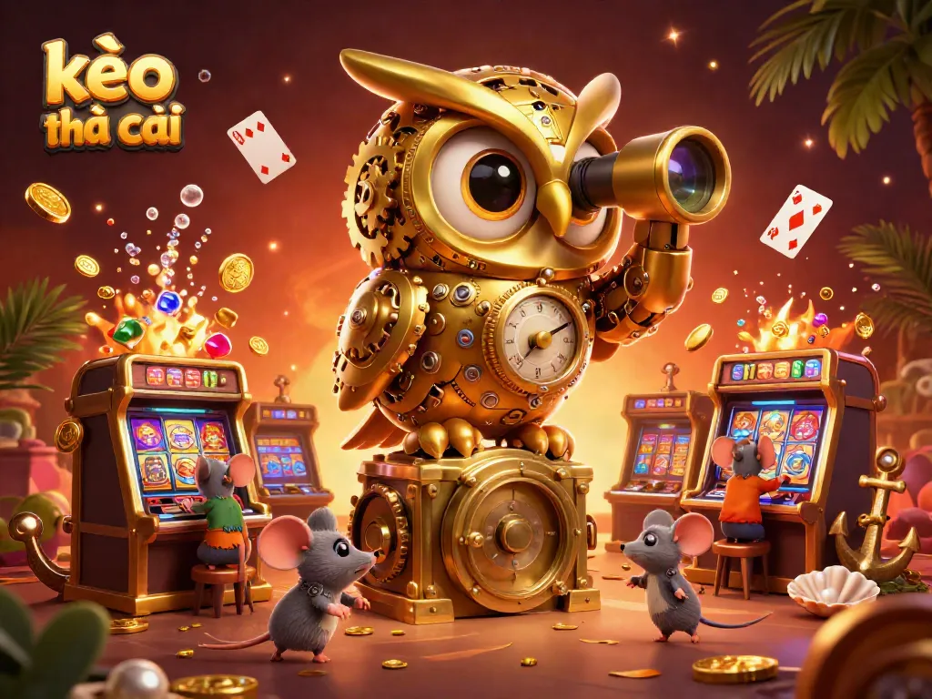 Engage with kèo nhà cái as the golden owl oversees a rich casino scene filled with treasures and excitement.