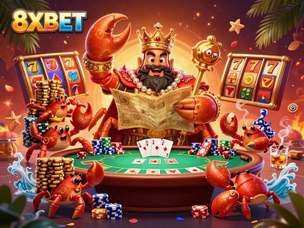 Engage with the vibrant casino atmosphere at 8XBET, featuring golden crab emperor and exciting gaming elements.