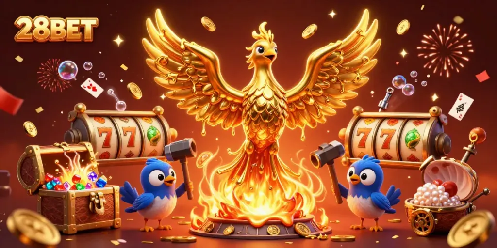 Experience thrill at 28BET with an exciting bet on golden phoenix and casino riches.
