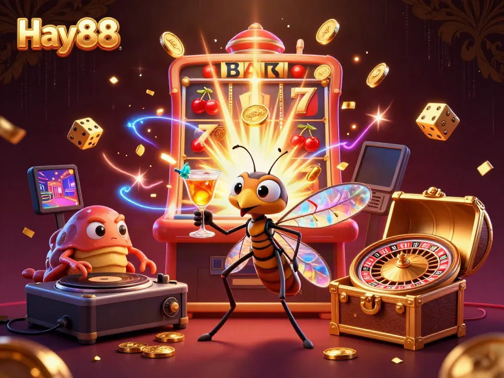 Experience the excitement at Hay88 with lively casino elements and animated characters.