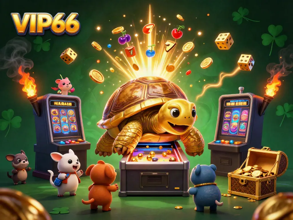 Experience the excitement of VIP66 with a vibrant 3D illustration showcasing a lively casino scene.