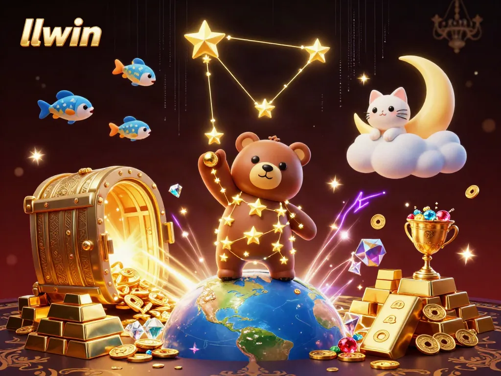 llwin attracts players scooping coins with captivating 3D casino characters amidst sparkling treasures.