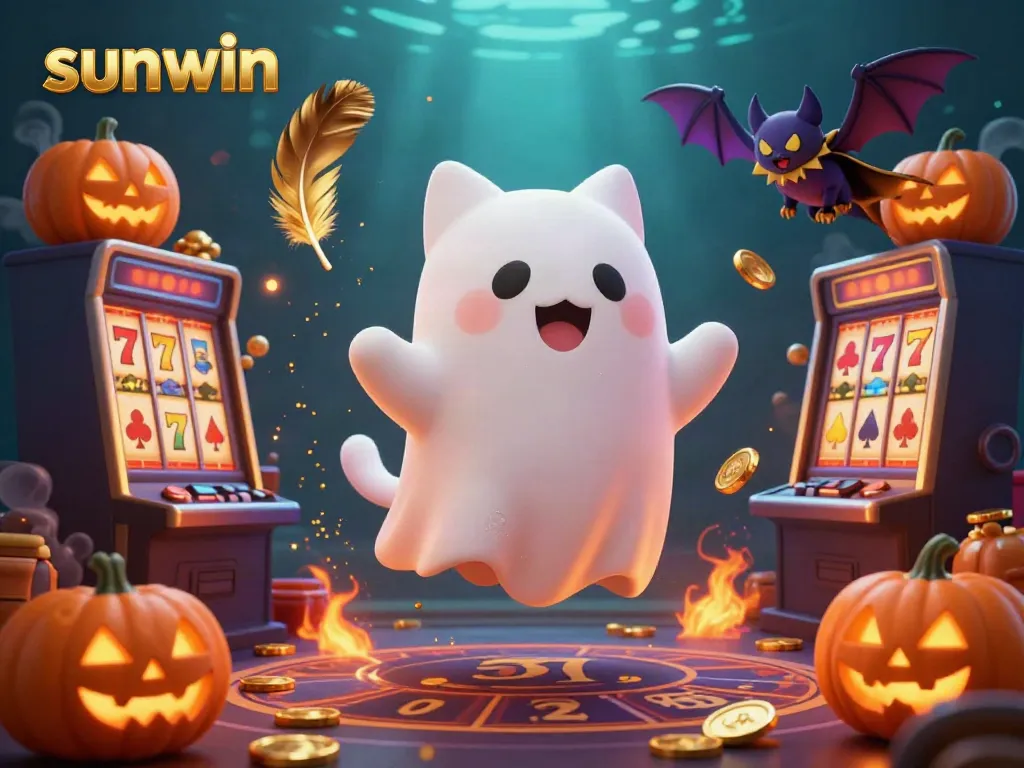 Jump into the sunwin casino adventure with the friendly ghost cat and glowing jack-o-lanterns.