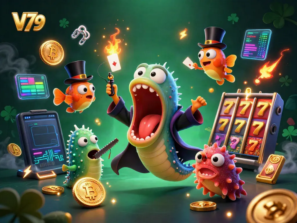 Experience the exciting world of V79 with a magical underwater casino scene featuring vibrant characters and game elements.